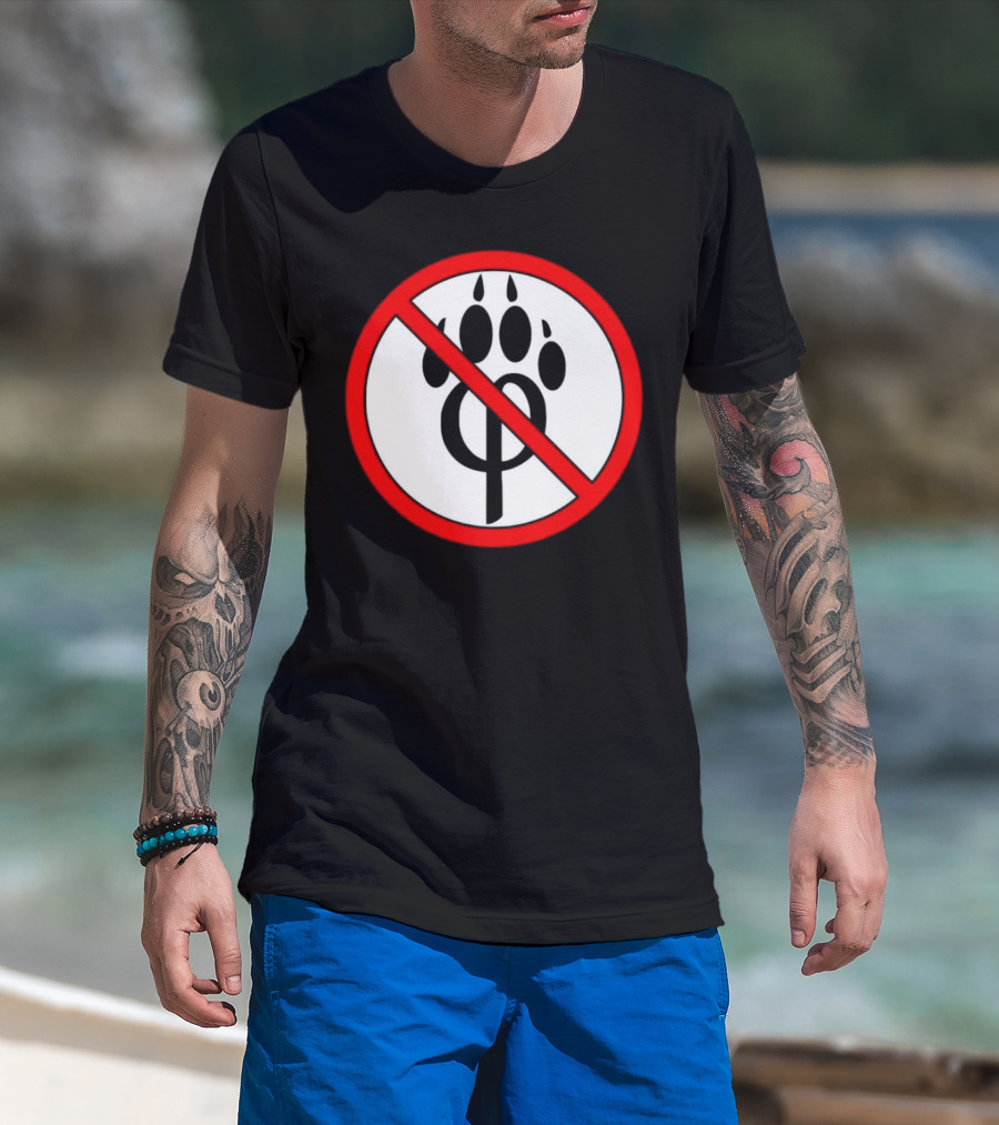 Anti Furry Paw Symbol With Red Prohibition Circle T-Shirt