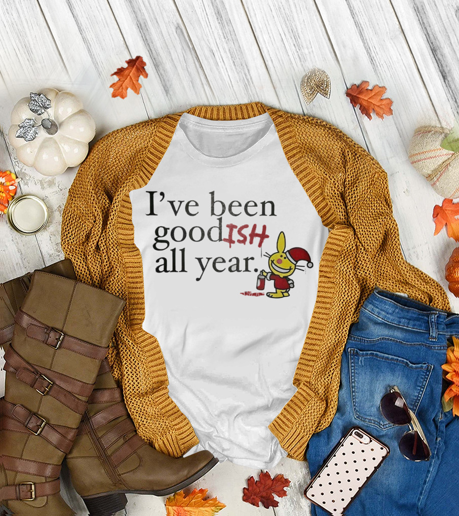 I’ve Been Good ISH All Year Christmas Cartoon Santa Hat Bunny T-Shirt