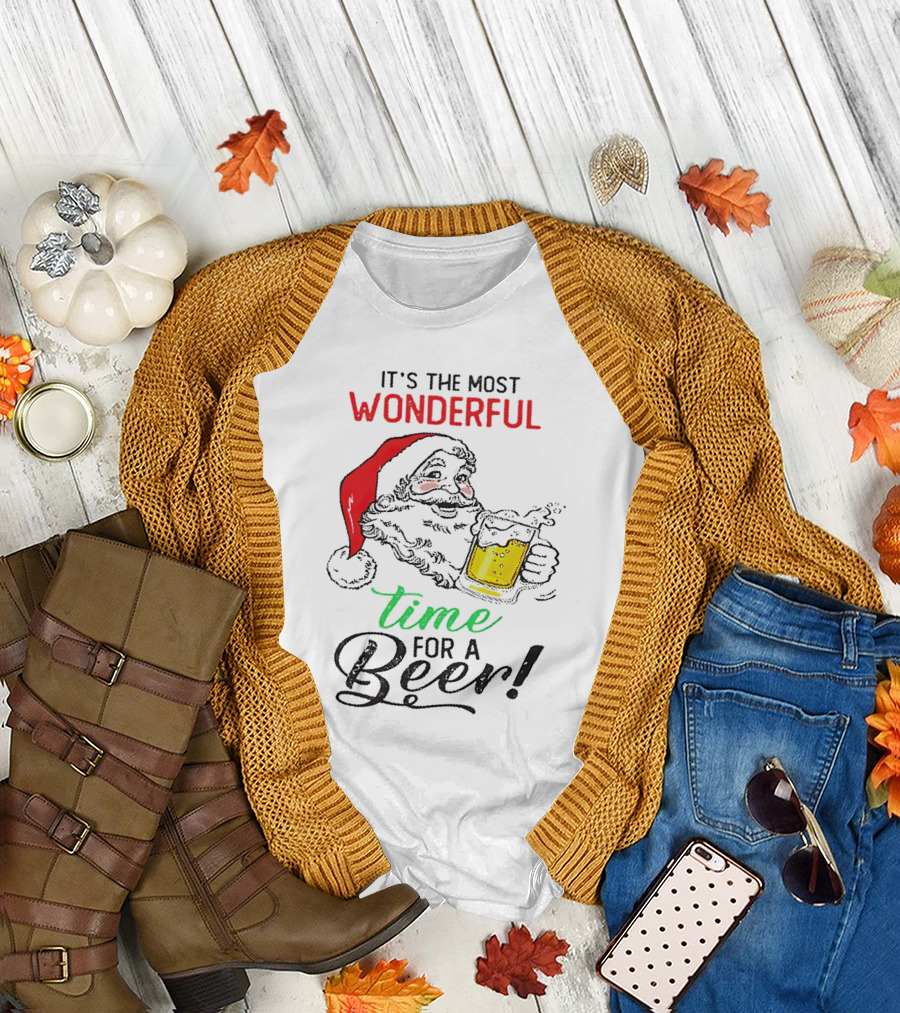 It's the Most Wonderful Time for a Beer Santa Drinking Xmas T-Shirt