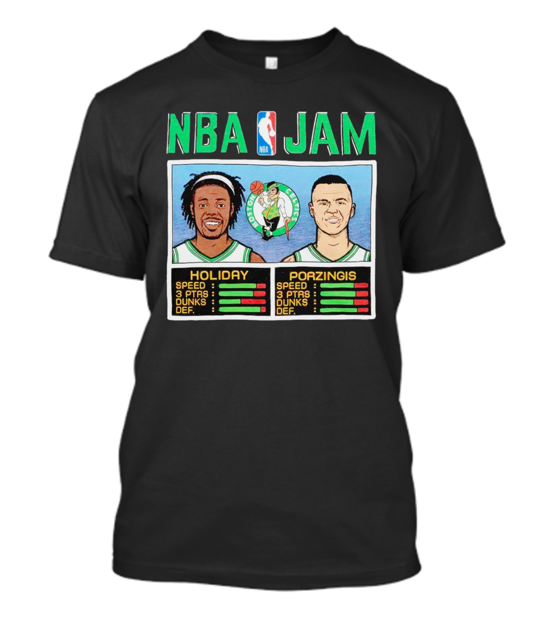 NBA Jam Celtics Holiday Porzingis Stats T-Shirt