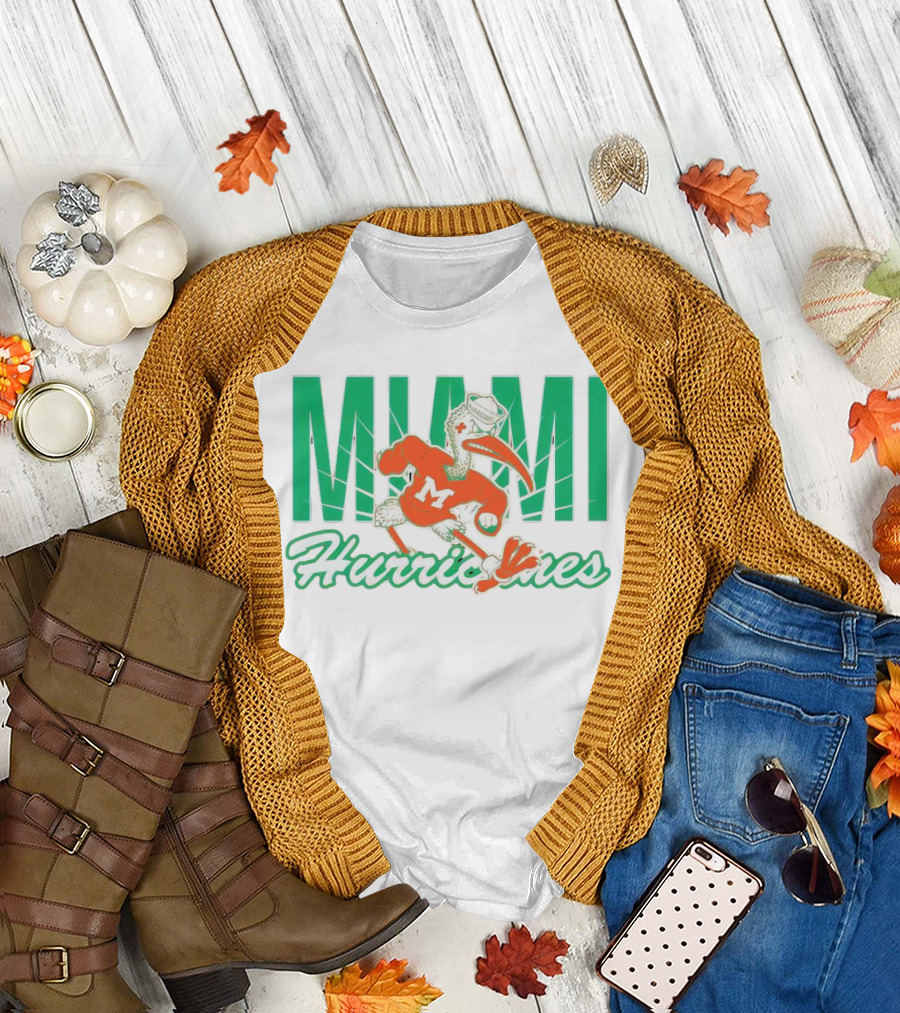 Miami Hurricanes Sebastian the Ibis Mascot with Bold Lettering T-Shirt