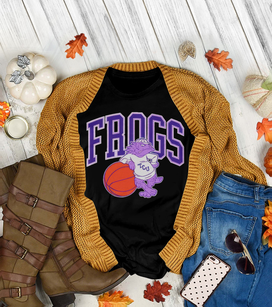 TCU Frogs Basketball Mascot with Purple Horned Frog and Ball T-Shirt