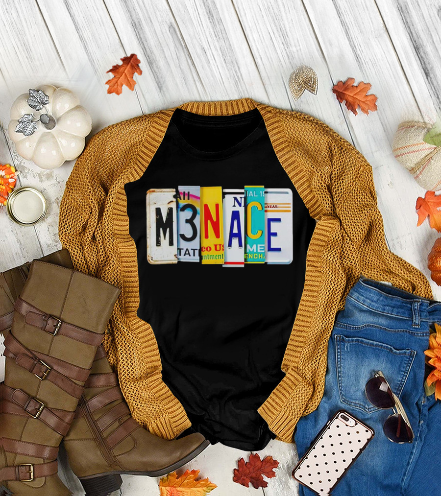 M3NACE License Plate Collage Text T-Shirt