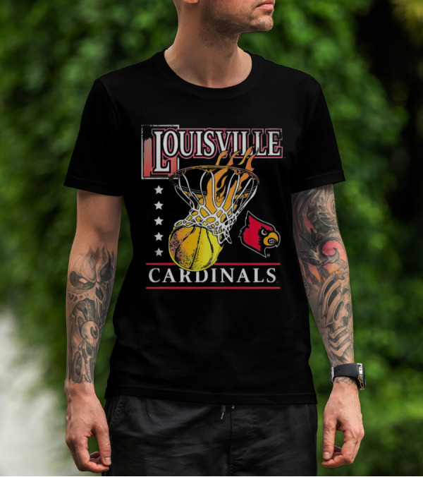 Louisville Cardinals Flaming Basketball Hoop T-Shirt