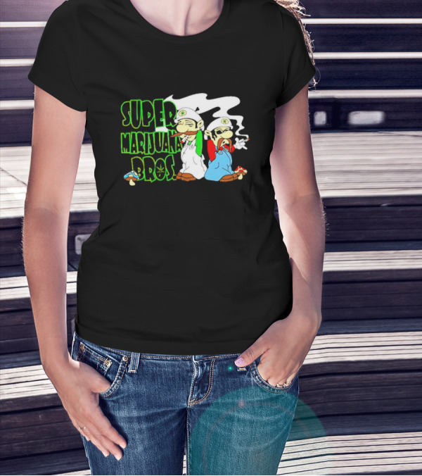 Super Marijuana Bros Weed Parody With Smoking Characters And Mushrooms T-Shirt