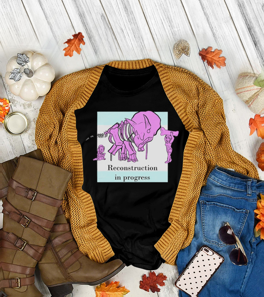 Reconstruction in Progress Pink Dinosaur Skeleton with Builders T-Shirt