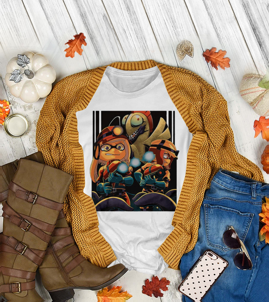 Splatoon Contra Splatra Featuring Animated Inkling Characters with Blasters T-Shirt