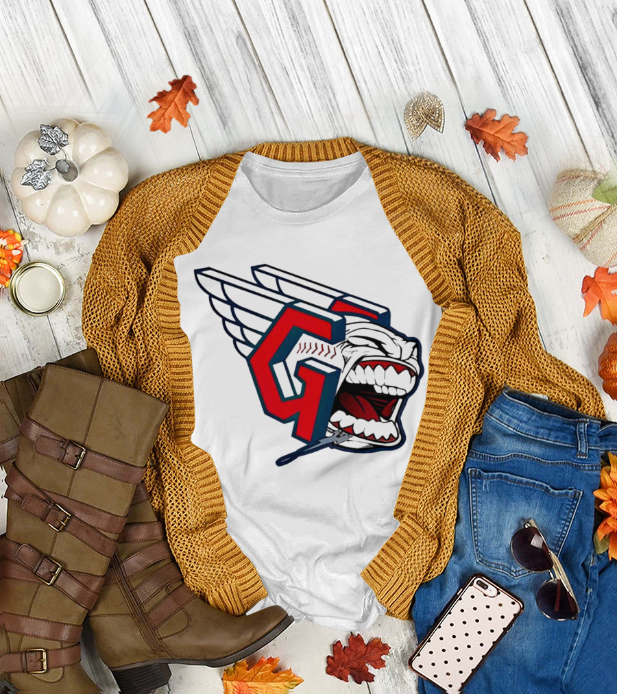 Cleveland Guardians Wings Logo with Fierce Expression T-Shirt