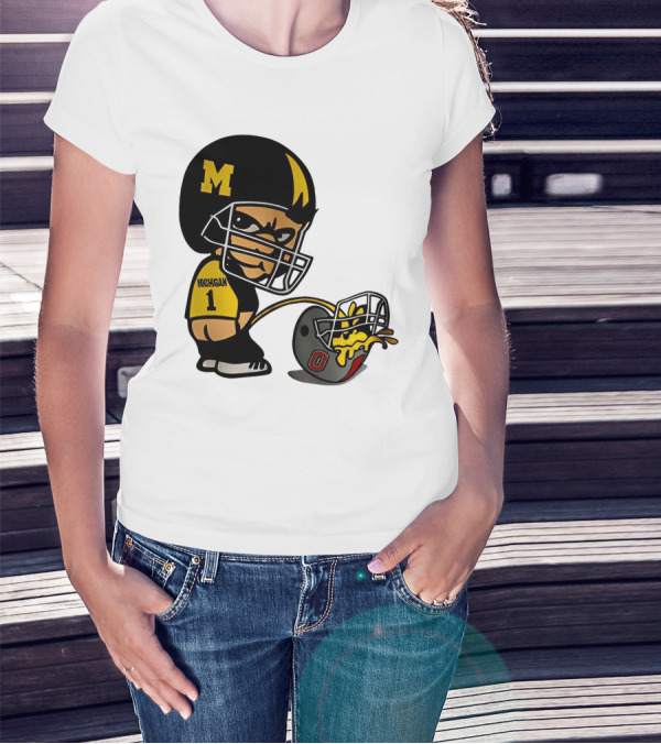 Michigan Wolverines M Football Player Pissing On Ohio State Helmet With O T-Shirt