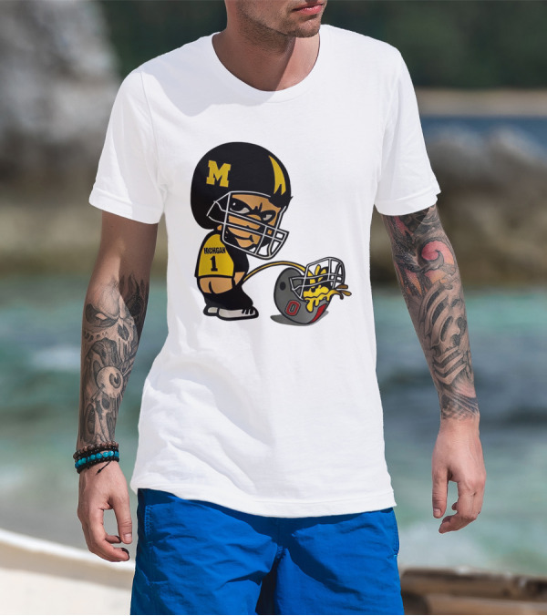 Michigan Wolverines M Football Player Pissing On Ohio State Helmet With O T-Shirt