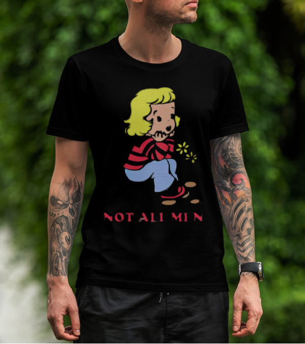 Not All Men But Somehow Always A Man Cartoon Character Sitting On Steps With Flowers T-Shirt