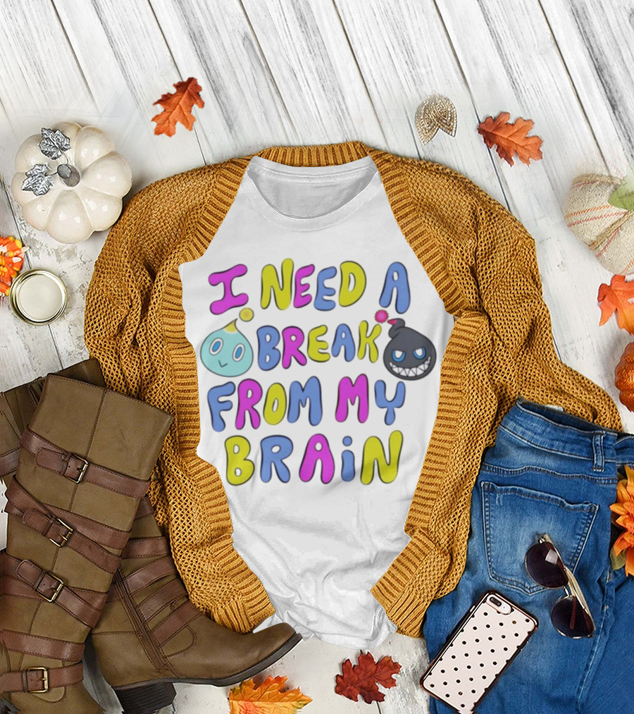I Need a Break from My Brain with Playful Cartoon Characters T-Shirt