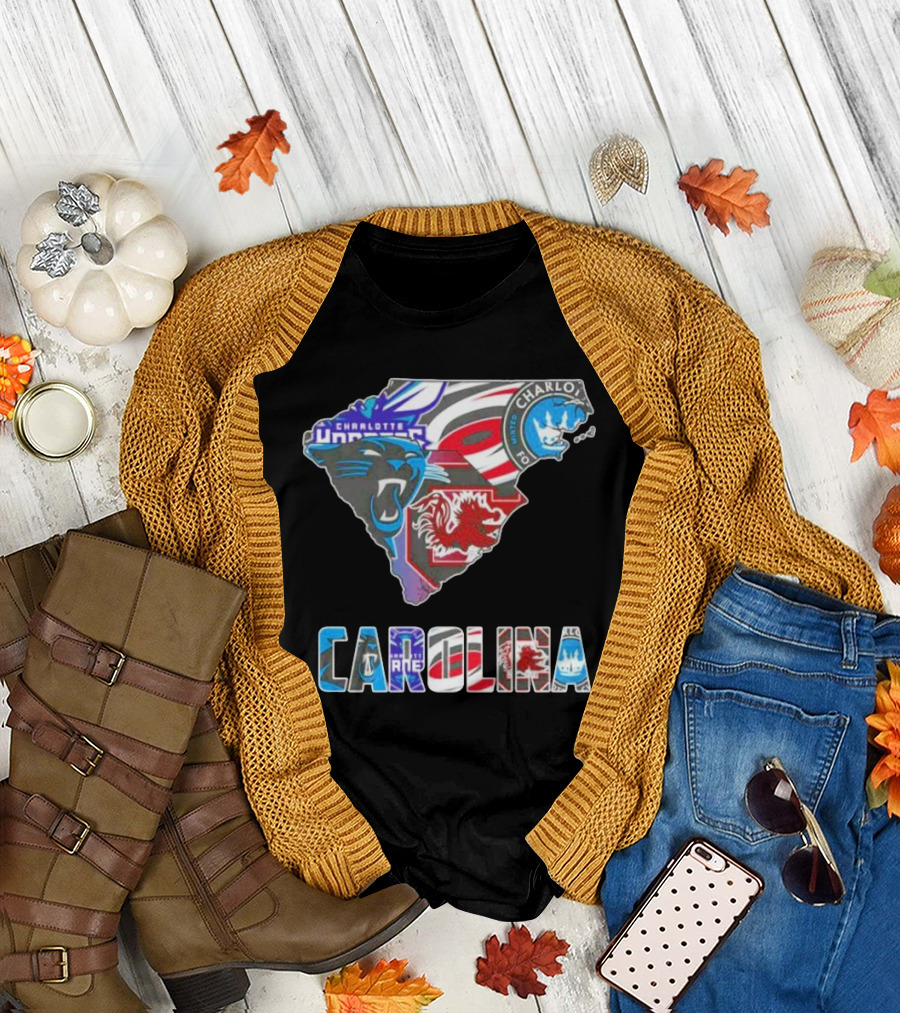 Carolina Panthers Hurricanes Gamecocks Charlotte Hornets FC Map T-Shirt