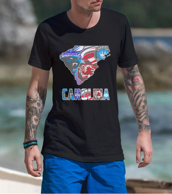 Carolina Panthers Hurricanes Gamecocks Charlotte Hornets FC Map T-Shirt