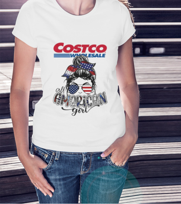 Costco Wholesale All American Girl Messy Bun Sunglasses Bandana USA Flag T-Shirt