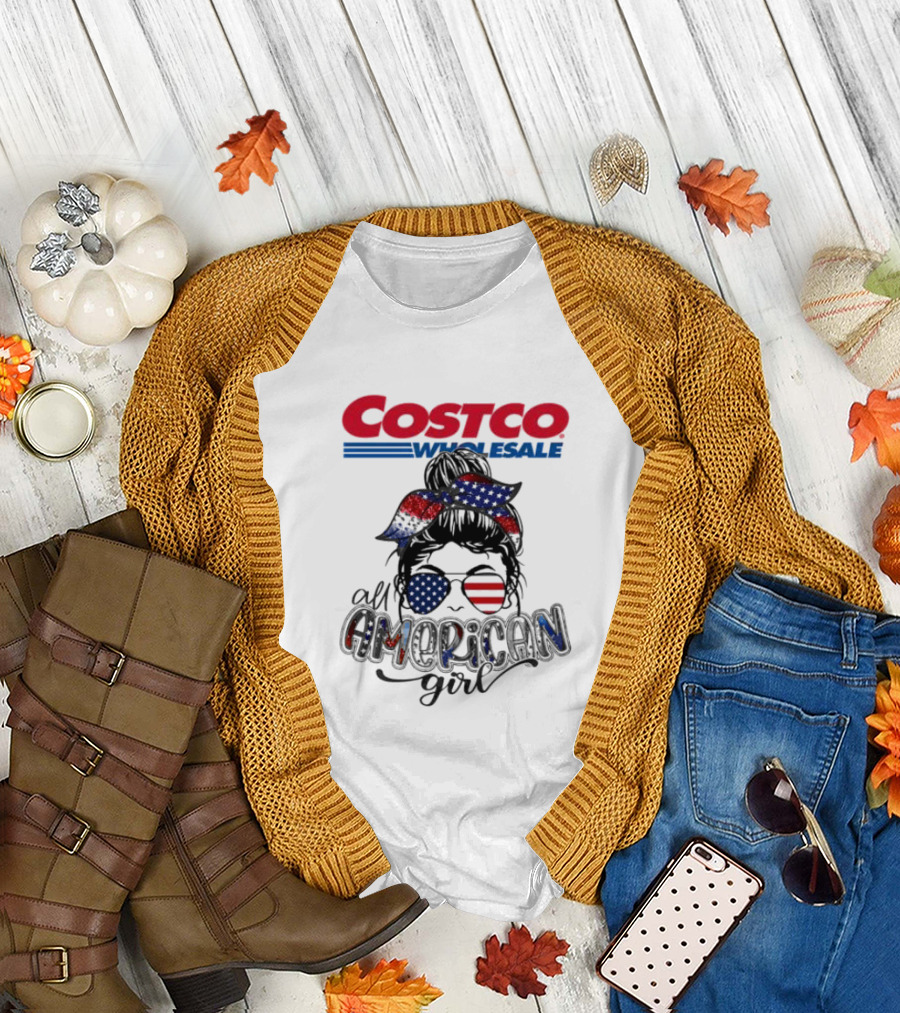 Costco Wholesale All American Girl Messy Bun Sunglasses Bandana USA Flag T-Shirt