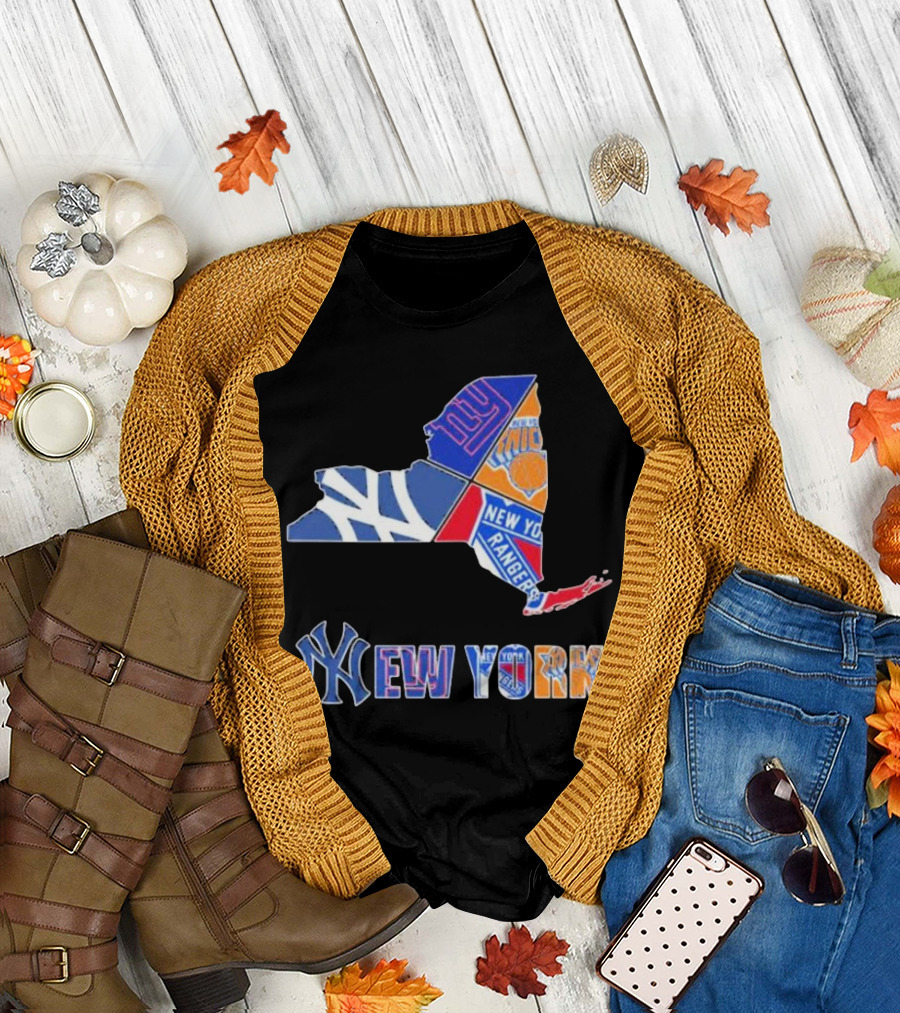 New York Yankees Giants Knicks Rangers Sports Map T-Shirt