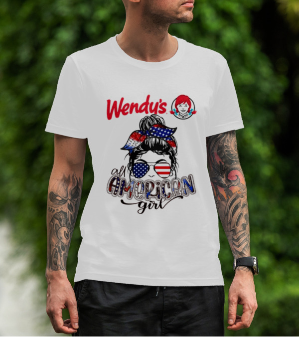 Wendy's All American Girl Messy Bun With Patriotic Sunglasses And Bandana T-Shirt