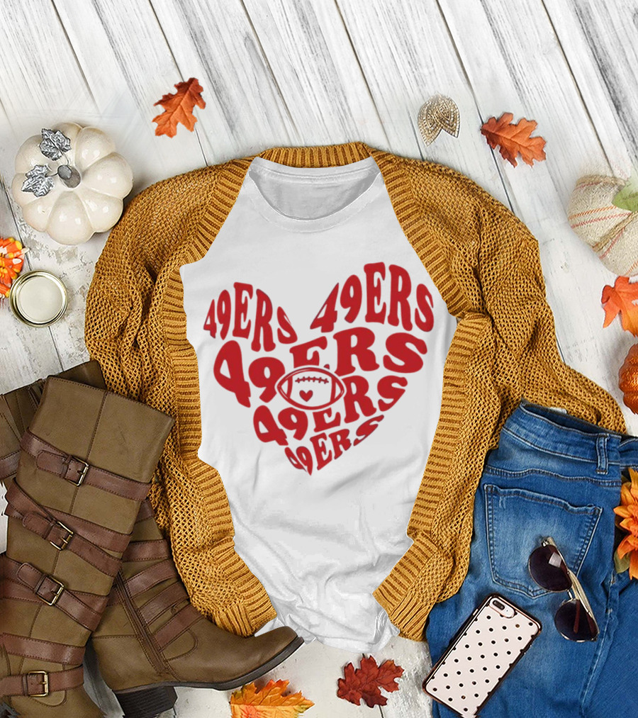 49ers Football Heart Typography T-Shirt