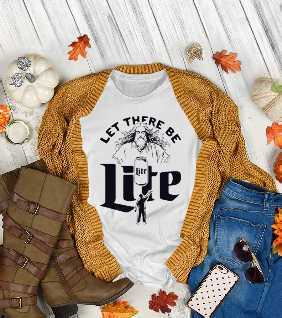 Let There Be Lite Jesus Design Featuring Beer Can and Figure T-Shirt