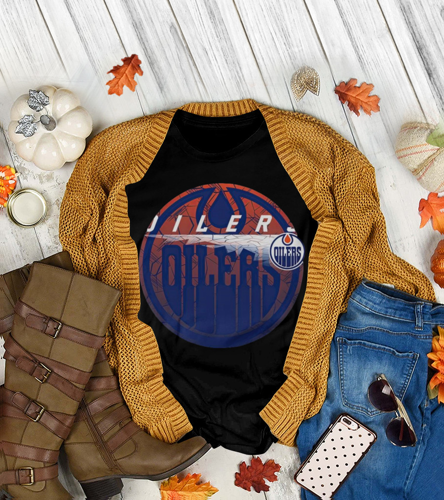 NHL Edmonton Oilers Cracked Ice Logo Hockey Oilers T-Shirt