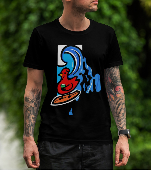 Rhode Island Surfing Chicken With Wave T-Shirt