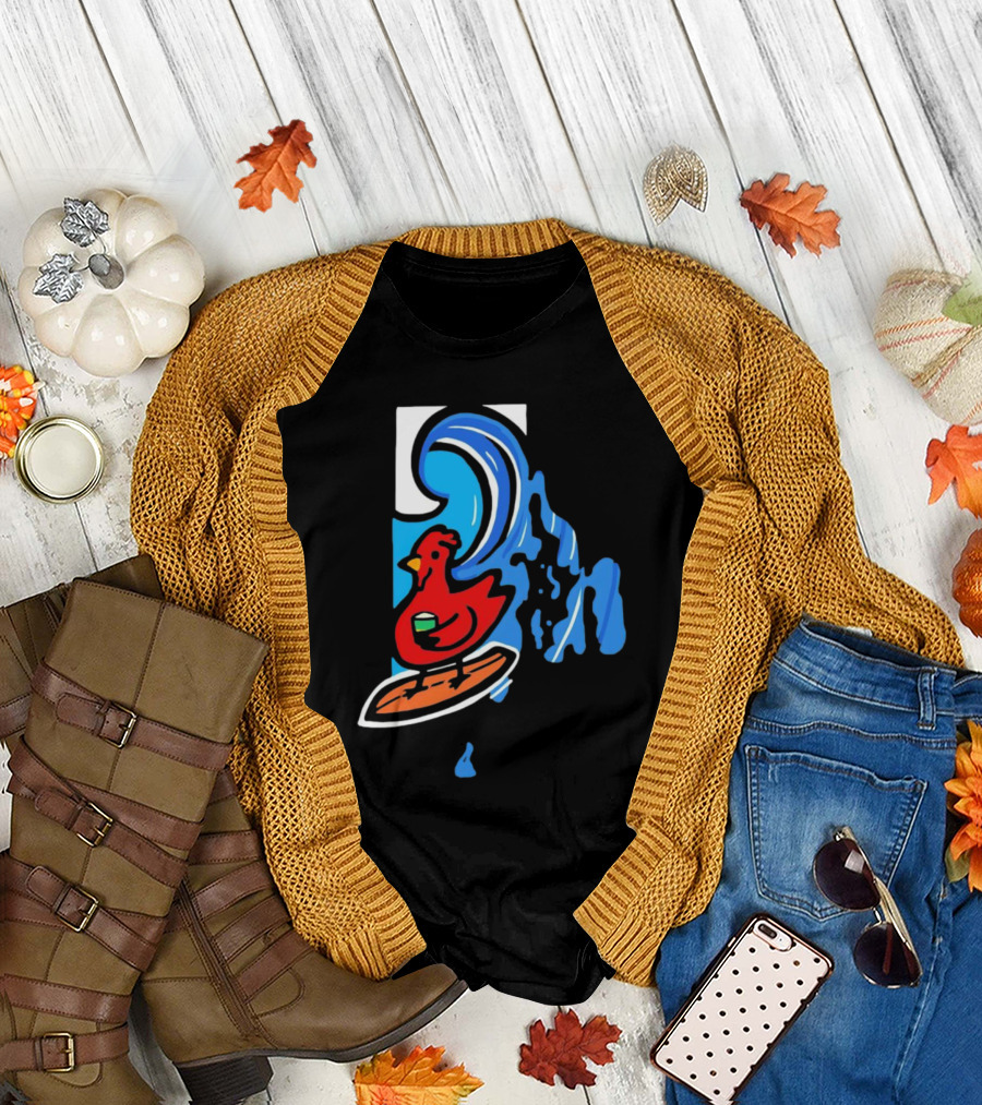 Rhode Island Surfing Chicken with Wave T-Shirt