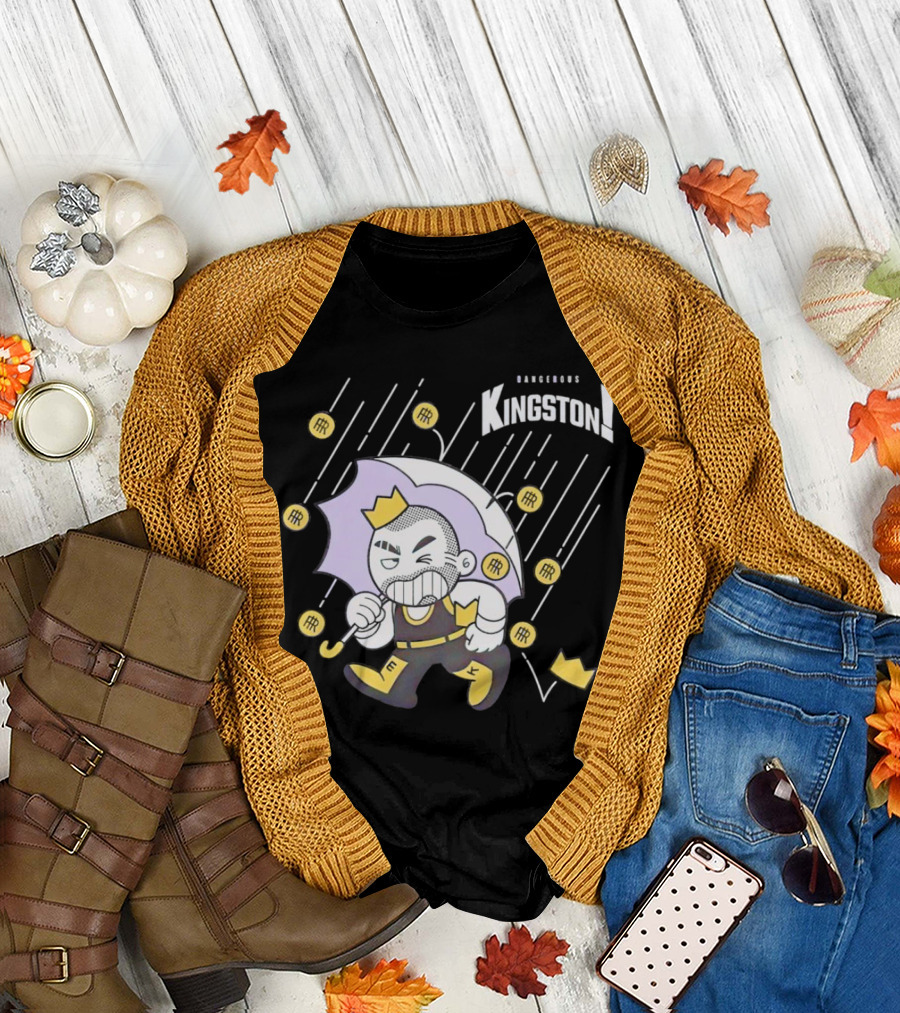 Dangerous Kingston Graphic with Umbrella and Crown Motif T-Shirt