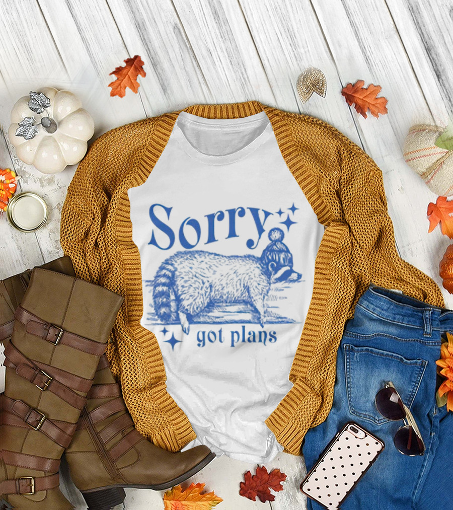 Sorry Got Plans Raccoon With Winter Hat and Stars T-Shirt