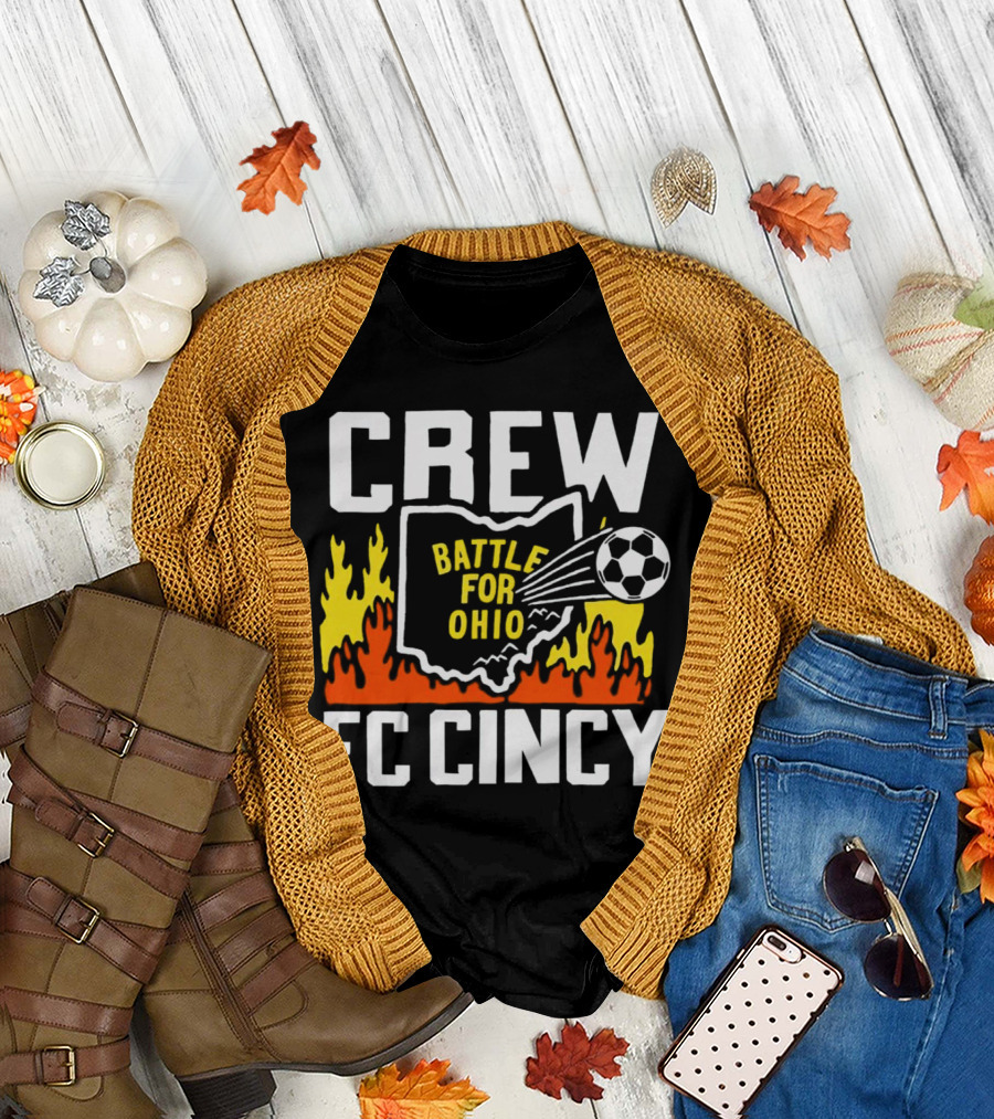 CREW Battle for Ohio FC Cincy Soccer Rivalry Flame Soccer Ball T-Shirt