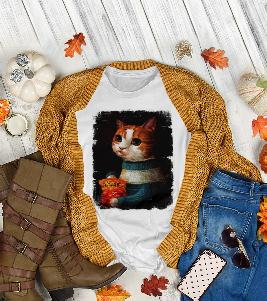 Cheetos Cat Holding Bag in T-Shirt