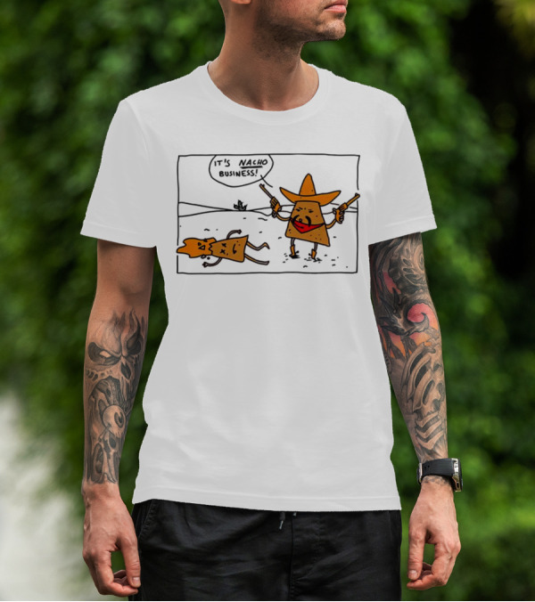 It’s Nacho Business Sombrero Pistols Cartoon Scene T-Shirt
