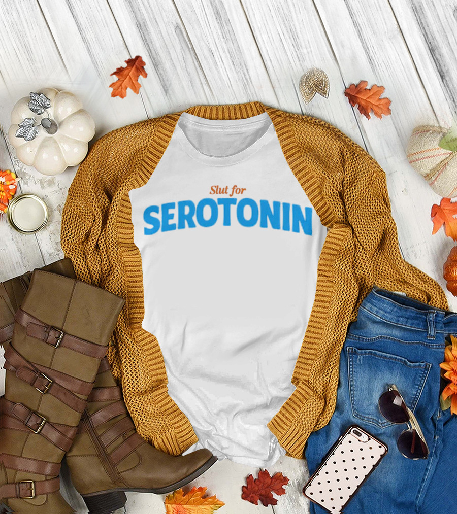 Slut for Serotonin Serotonin Text in Blue T-Shirt