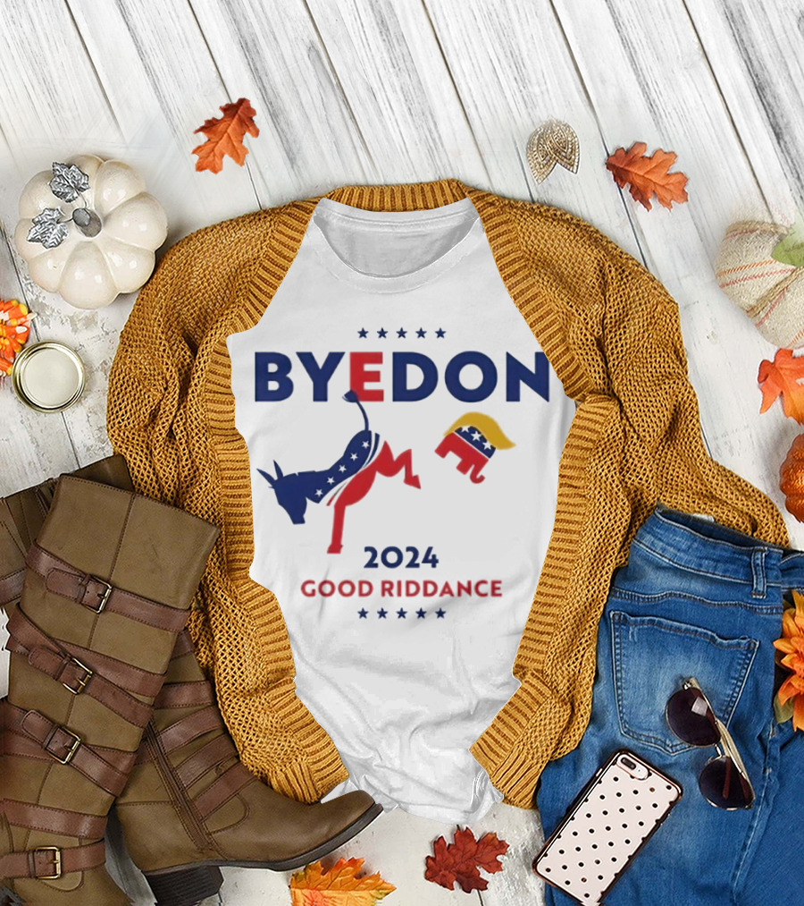 BYEDON 2024 Good Riddance Political Humor with Donkey and Elephant T-Shirt