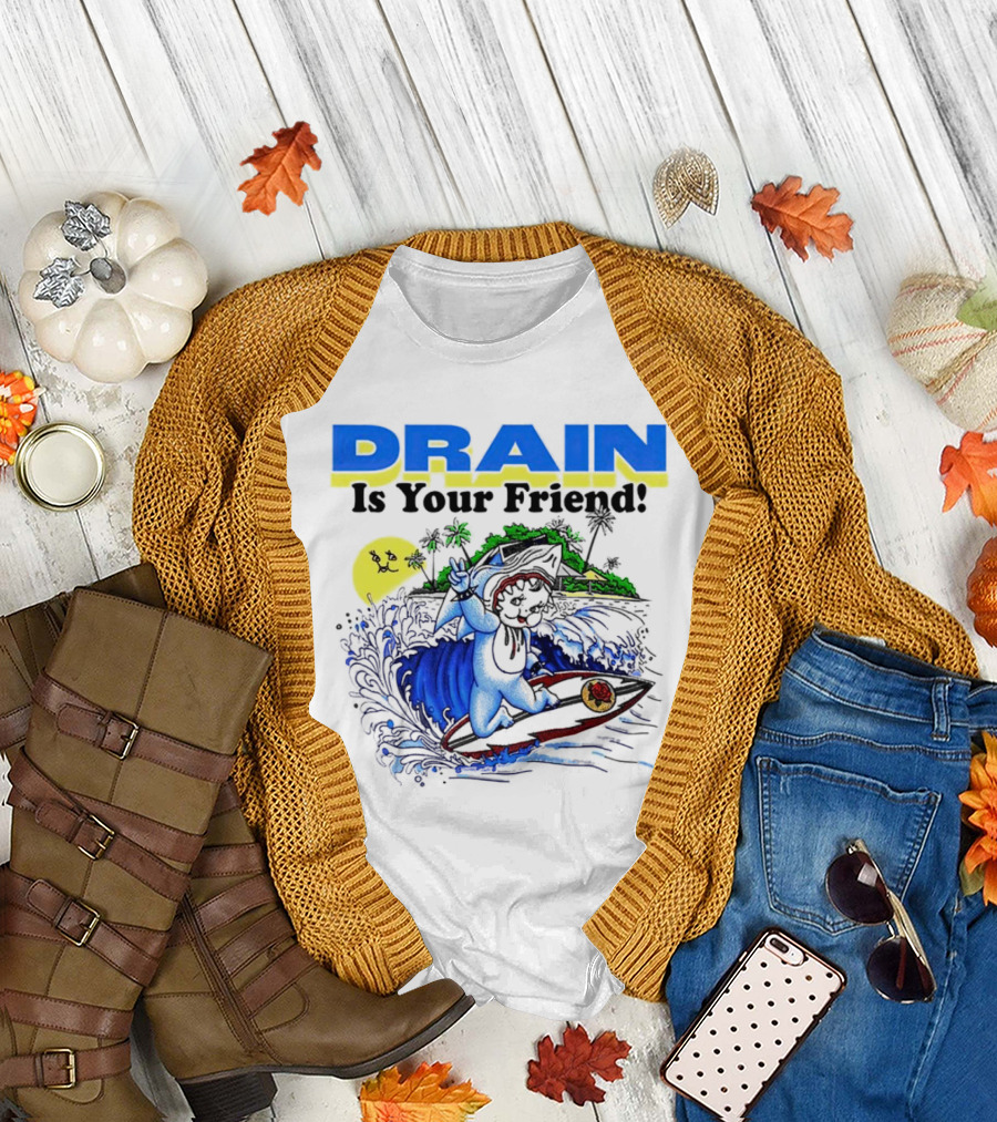 Drain Is Your Friend Surfing Dog Island Moon Scene T-Shirt