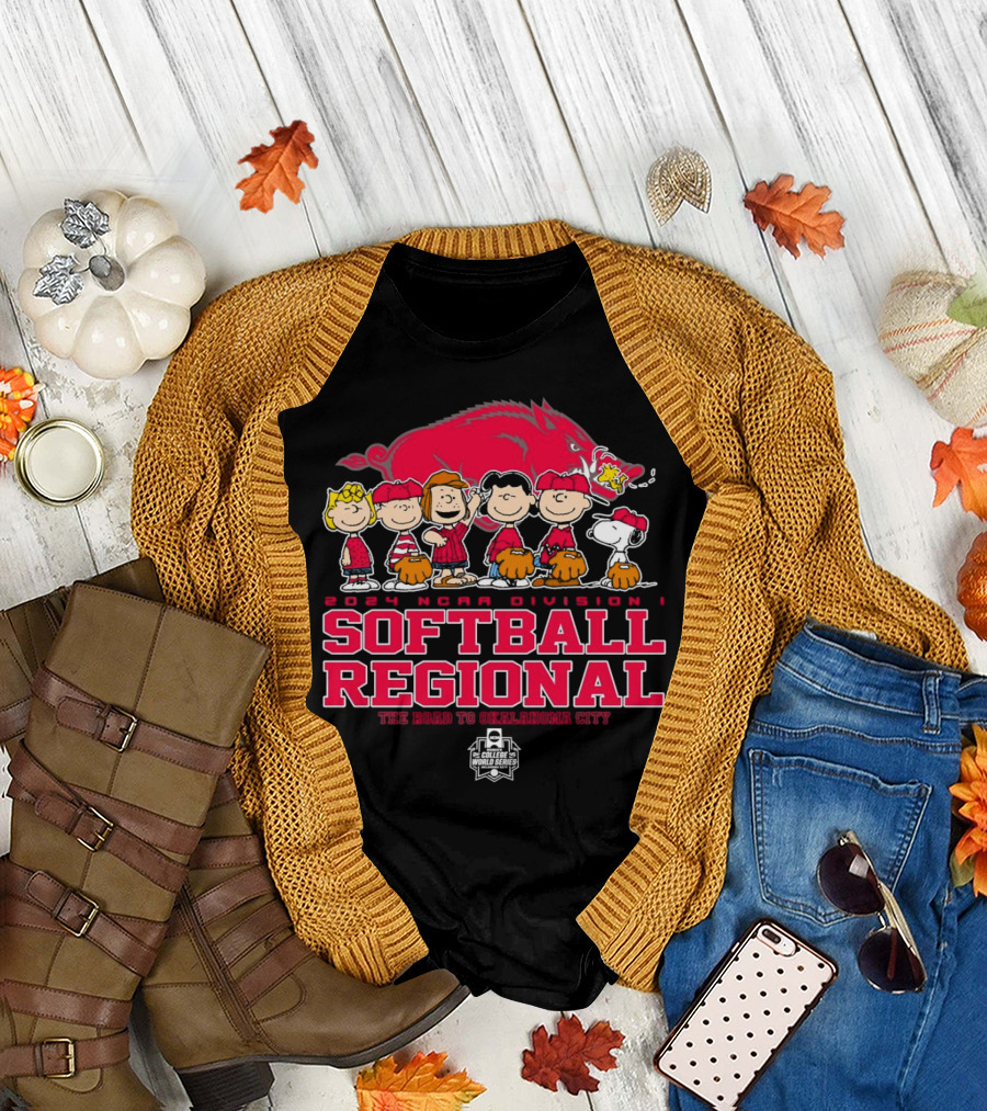 Peanuts Characters 2024 NCAA Division I Softball Regional Arkansas The Road to Oklahoma City T-Shirt