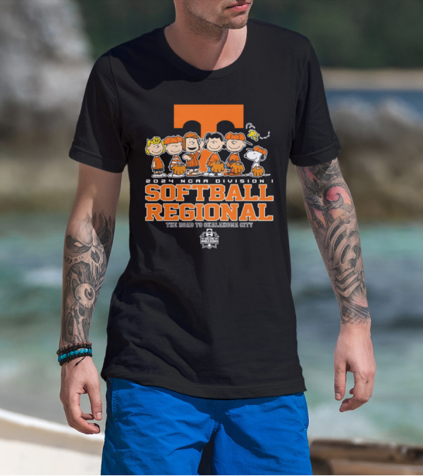 Peanuts Characters 2024 NCAA Division I Softball Regional Tennessee Volunteers The Road To Oklahoma City T-Shirt