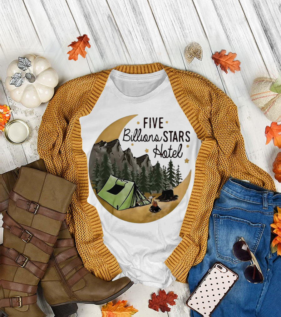 Five Billions Stars Hotel Camping Adventure Under Moonlit Forest T-Shirt