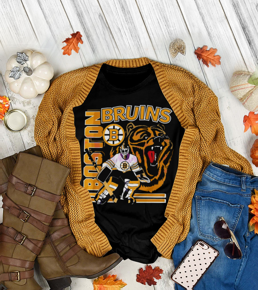 Boston Bruins Hockey Goalie with Bear and Iconic T-Shirt