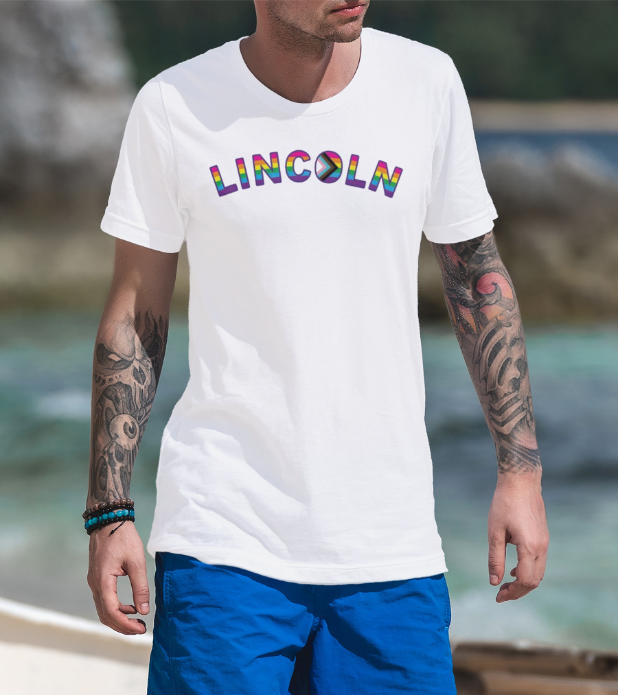 LINCOLN Pride Curved Logo Rainbow Colors T-Shirt