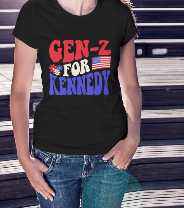 Gen-Z For Kennedy American Flag Retro Flowers T-Shirt