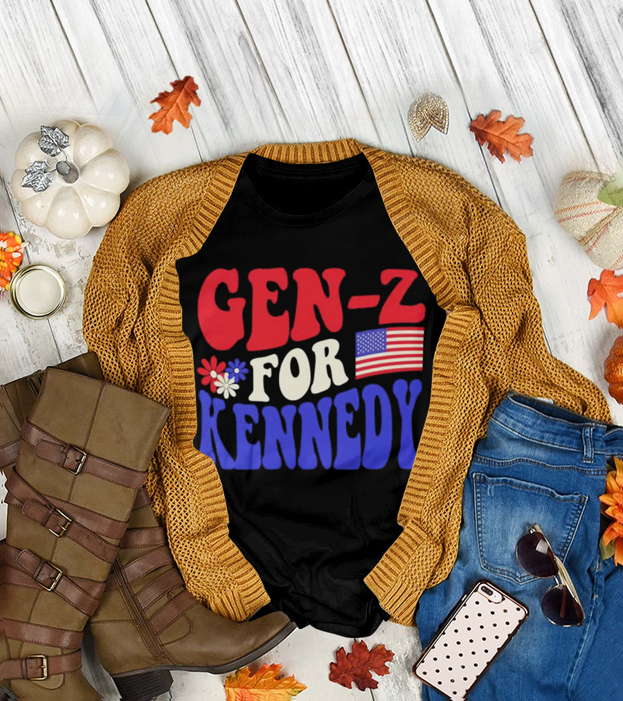 Gen-Z for Kennedy American Flag Retro Flowers T-Shirt