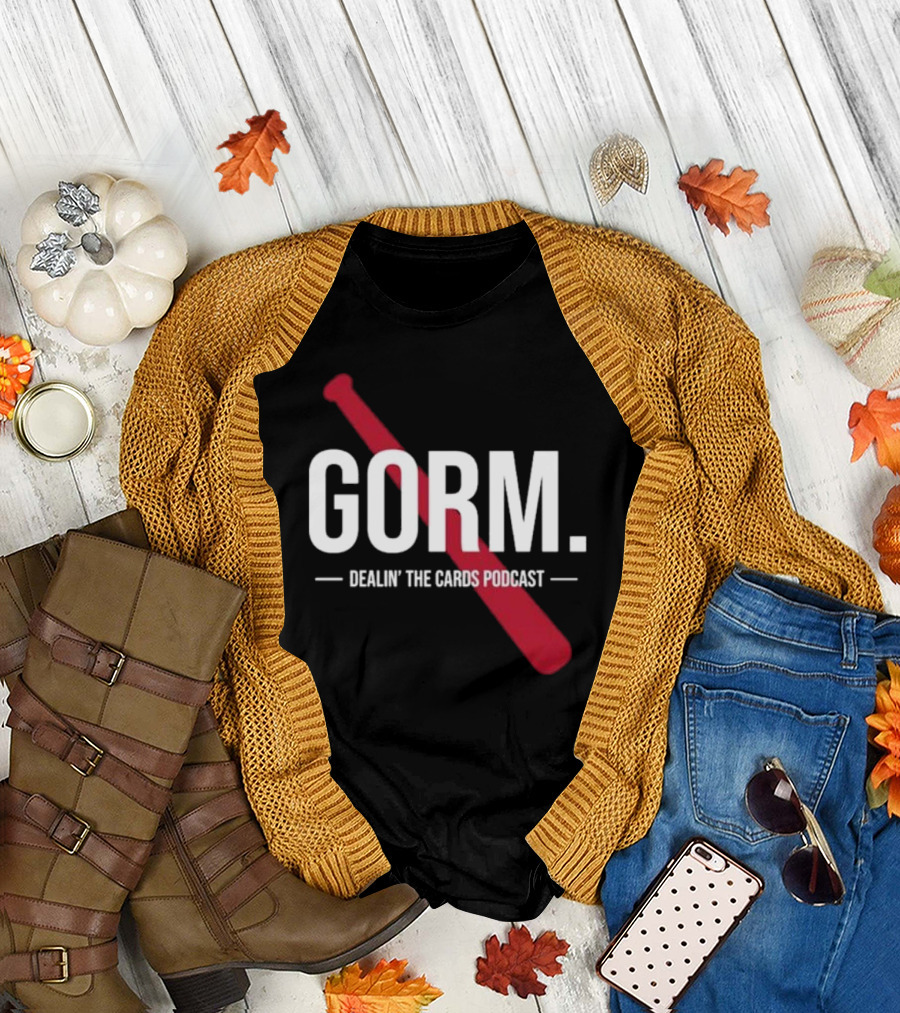 Gorm Dealin’ The Cards Podcast Red Baseball Bat Logo T-Shirt