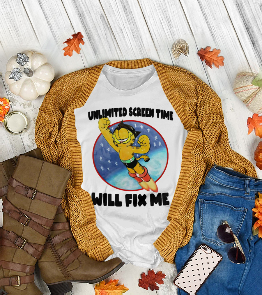 Unlimited Screen Time Will Fix Me Garfield Superhero Flight T-Shirt