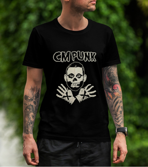 CM Punk Misfits Fiend Skull With Crossed Hand Wraps T-Shirt
