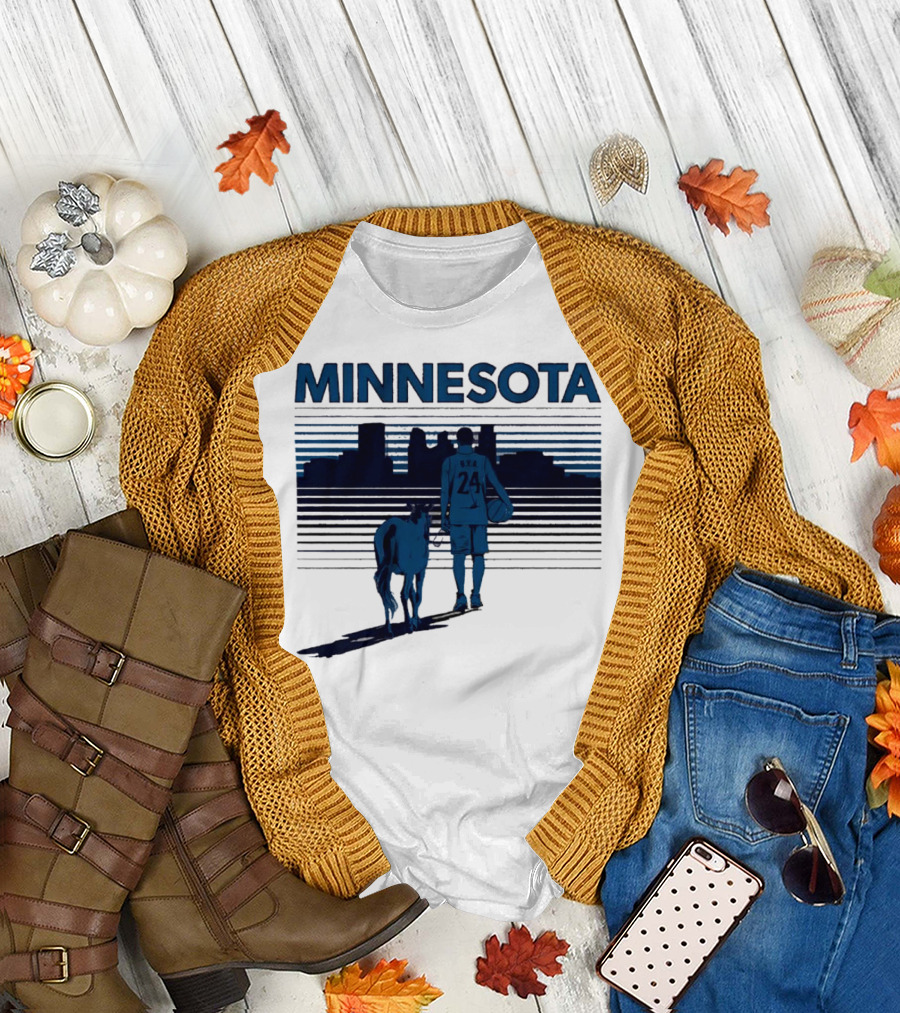 Minnesota Basketball 24 Bring Ya Ass Player and Dog with City Skyline T-Shirt