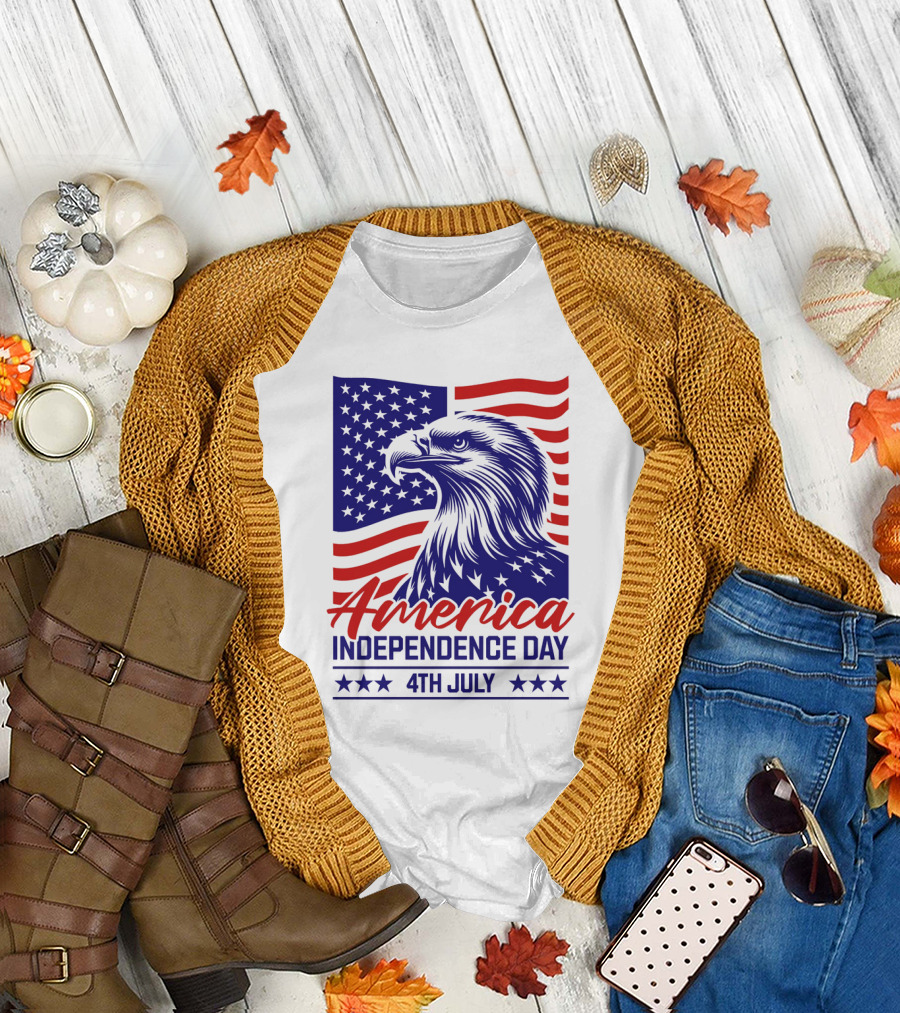 America Independence Day 4th July Eagle Flag Stars T-Shirt