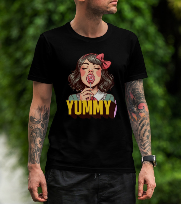 Yummy Girl With Lollipop Pop T-Shirt