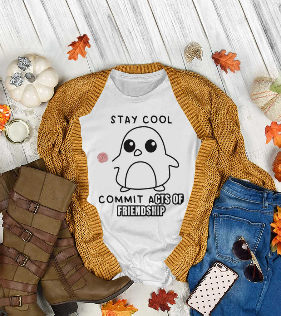 Stay Cool Commit Acts of Friendship Cute Penguin with Red Ball T-Shirt