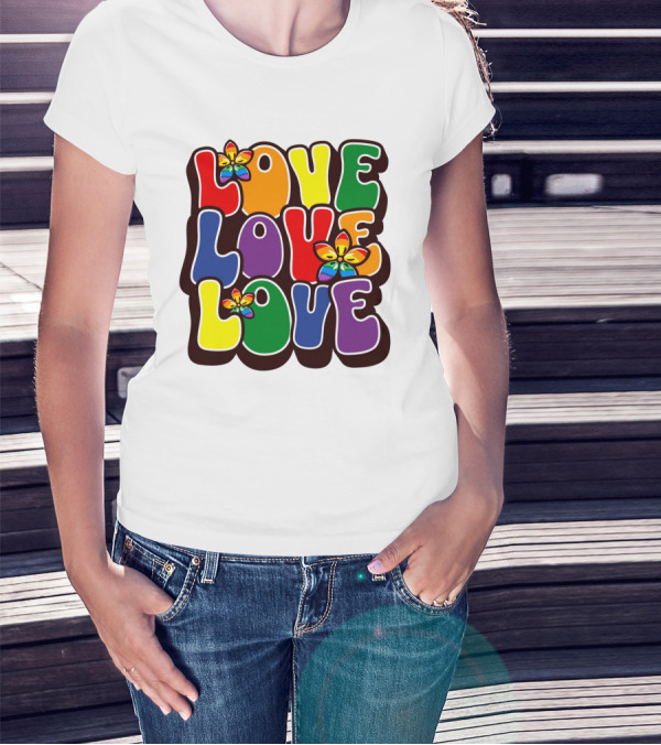 LOVE LOVE LOVE Rainbow Pride Flowers T-Shirt